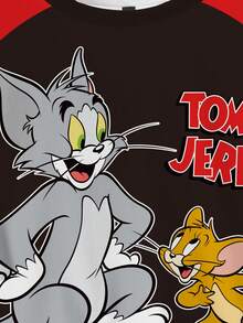 TOM & JERRY X SHEIN 男士卡通印花圆领短袖休闲百搭T恤 - 白色 - 查看 3