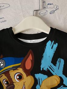 SHEIN | PAW Patrol Áo thun ngắn tay cổ tròn in chữ và hoạt hình dành cho bé trai - trắng - Xem 3