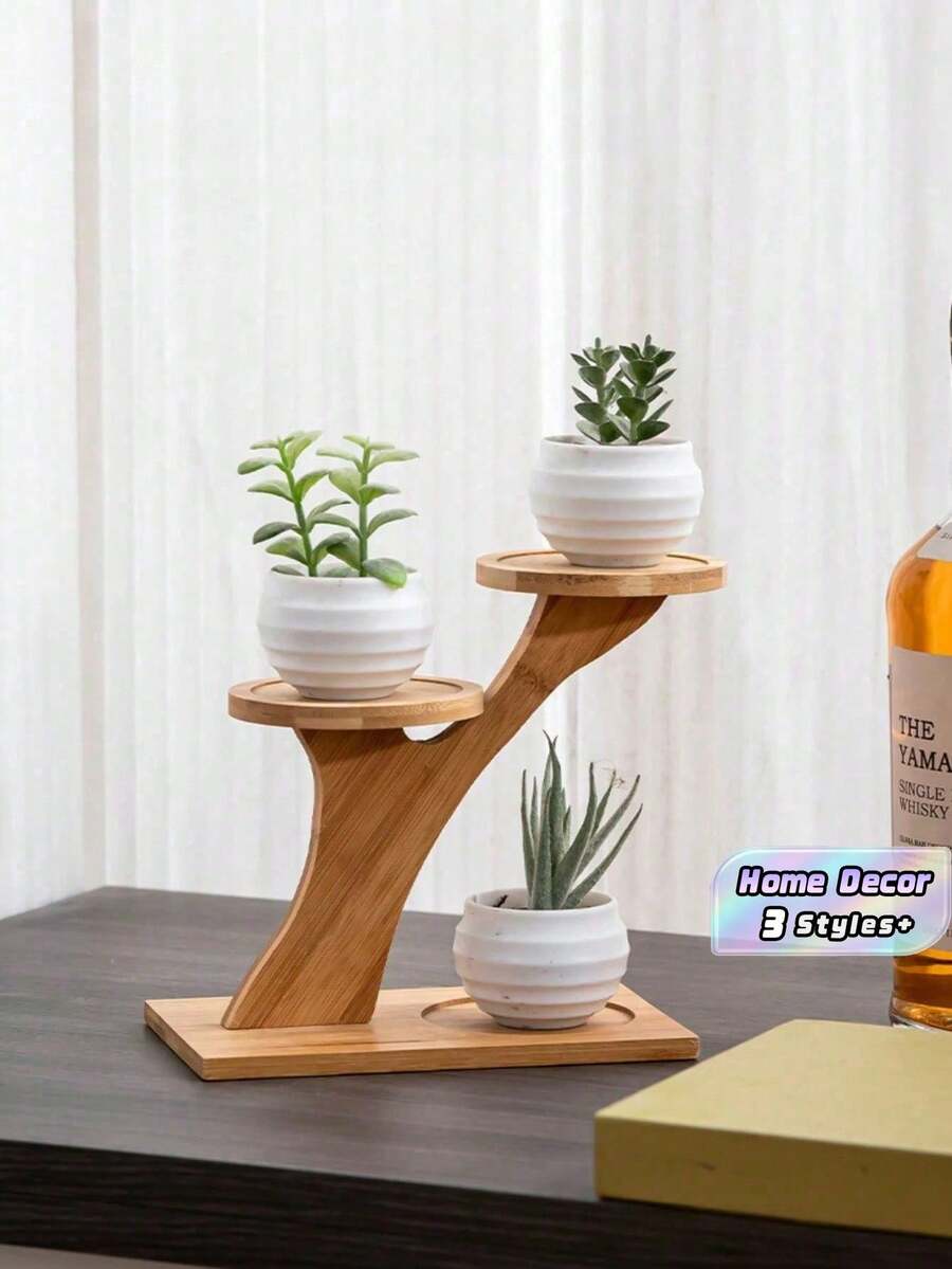 1件装竹实木创意花盆架托盘多肉植物装饰阳台多肉植物专用花架收纳架多功能摆件展示桌客厅办公室花园家居装饰热销礼品 - 杏色 - 查看 1