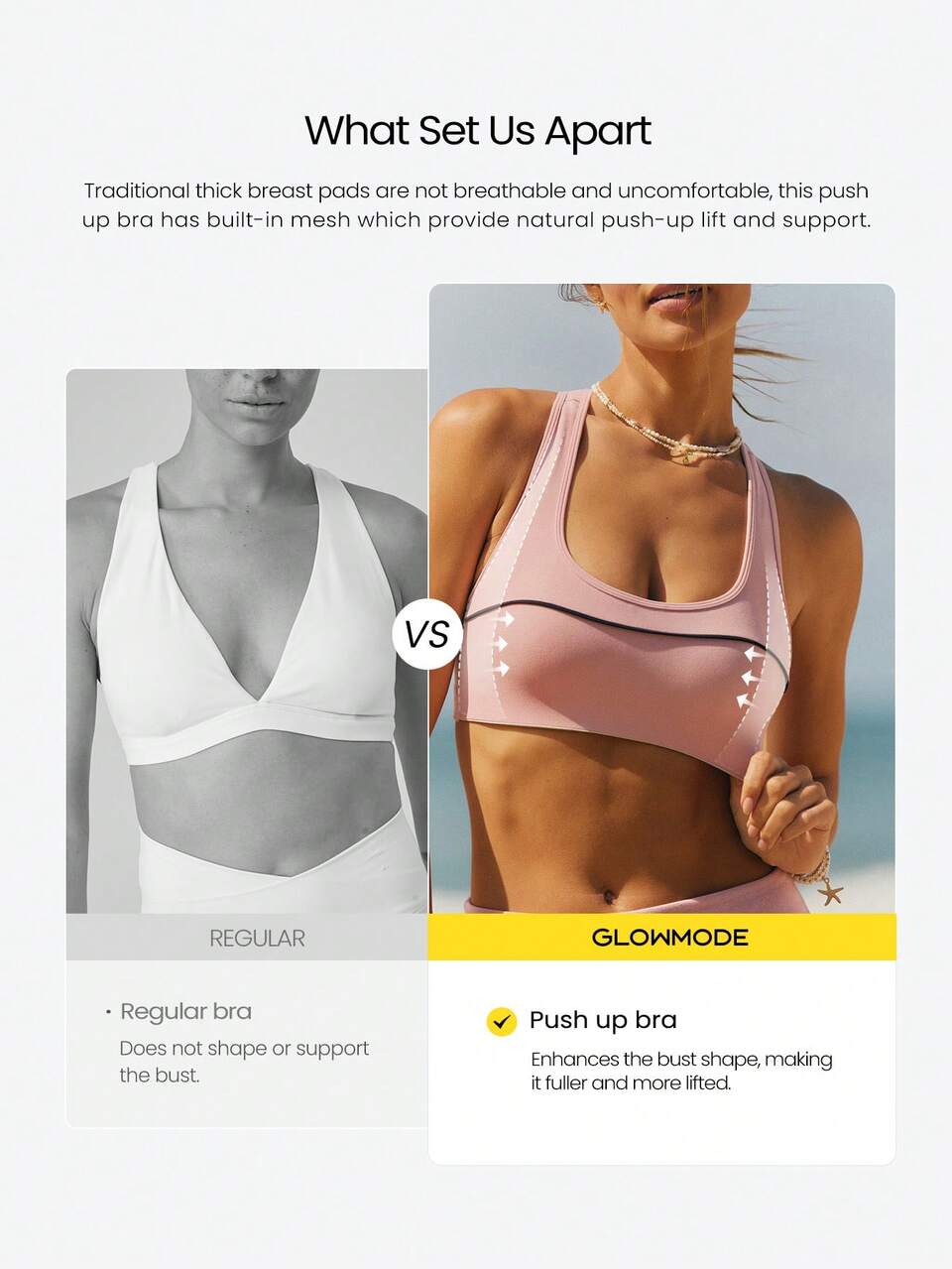 FeatherFit™-Sculpt GlowLift Push-Up Keyhole Back Side Mesh Contrast Trim Sports Bra With Removable Cups Running Workout Gym