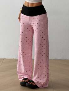 SHEIN EZwear 女士粉色波点撞色腰带裤 - 彩色 - 查看 7