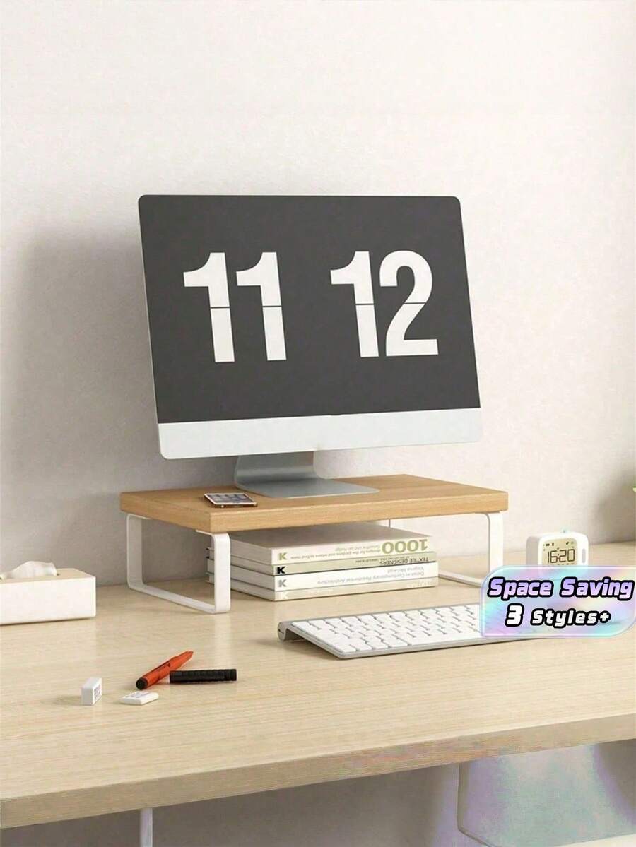1 pieza Soporte de escritorio de madera para monitor con compartimento de almacenamiento para computadora portátil de 19.6 11.8 pulgadas, computadora, impresora. Organizador de escritorio ergonómico y ahorrador de espacio para el hogar y la oficina. - Multicolor - Ver 1