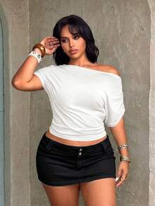 Rustia Áo thun nữ cỡ lớn mới, cổ tròn, thiết kế vai bất đối xứng, phong cách vintage casual, kiểu sinh viên, punk tối màu, tay ngắn, phù hợp cho mặc hàng ngày, công sở, Lễ Tạ ơn, kỳ nghỉ, tựu trường, tiệc sinh nhật, kỳ nghỉ biển, lễ hội âm nhạc, Ngày Valentine, mùa xuân/hè. - trắng - Xem 3
