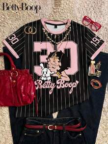 Betty Boop x SHEIN SHEIN Attitoon 女士休闲简约圆领短袖宽松T恤 - 彩色 - 查看 6