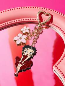 Betty Boop x SHEIN 时尚锌合金字母 B 闪亮水钻钥匙扣，奢华精致，可作包包挂饰、吊坠、纪念品、收藏品，适合作为礼物、钱包、书包、背包、汽车配件等，心形挂钩 - 紅色 - 查看 4