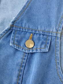 GlowEve Set Denim Kasual Wanita Model Rompi dan Rok Berkerah V Kancing Tunggal - Biru - View 4