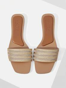 MOTF LADIES CHAMPAGNE CASUAL FASHION COMMUTER VACATION WOVEN OPEN-TOED FLAT SANDALS SUMMER SHOES - Brown - View 1