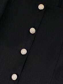 SHEIN Clasi 大尺碼優雅黑色方領泡泡袖上衣套裙，正式職場辦公室派對穿著，法式網紗兩件式夏季套裝 - 黑色 - 查看 6