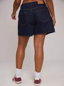 MUSERA Plus Size Denim Shorts - Navy Blue - View 2