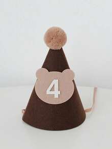 SHEIN 1 件 17cm * 12cm 可爱棕熊形状无纺布生日帽，派对帽装饰，发夹发饰，生日礼物，适合 1-9 岁 - 棕色 - 查看 17