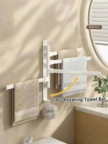 Aluminum 180 Degree Rotating Shower Towel Rack With Hooks Wall Mounted Foldable Drill Free Installation Large Capacity Strong Load Bearing For Bathroom Organization Storage Space Saving Modern Minimalist Bathroom Accessories Must Have - Multicolor - View 27