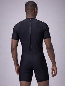 ZELFYO Men's Contrast Color Short Sleeve Jumpsuit Swimwear For Beach Vacation - Black - View 2