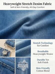 Plus Size Women Distressed Pocket Design Casual Denim Jumpsuit - Blue - View 9
