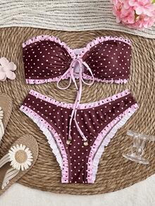 SHEIN Swim Mod Bộ bikini nữ mùa hè mới, gợi cảm, tối giản, họa tiết hoa, buộc dây, hở lưng, thích hợp cho kỳ nghỉ biển. - Nhiều màu - Xem 3