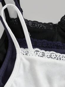 SHEIN Girlism 3件套Y2K蕾丝边吊带背心，适合青少年女孩，通勤百搭，夏季休闲、户外运动皆宜 - 彩色 - 查看 3