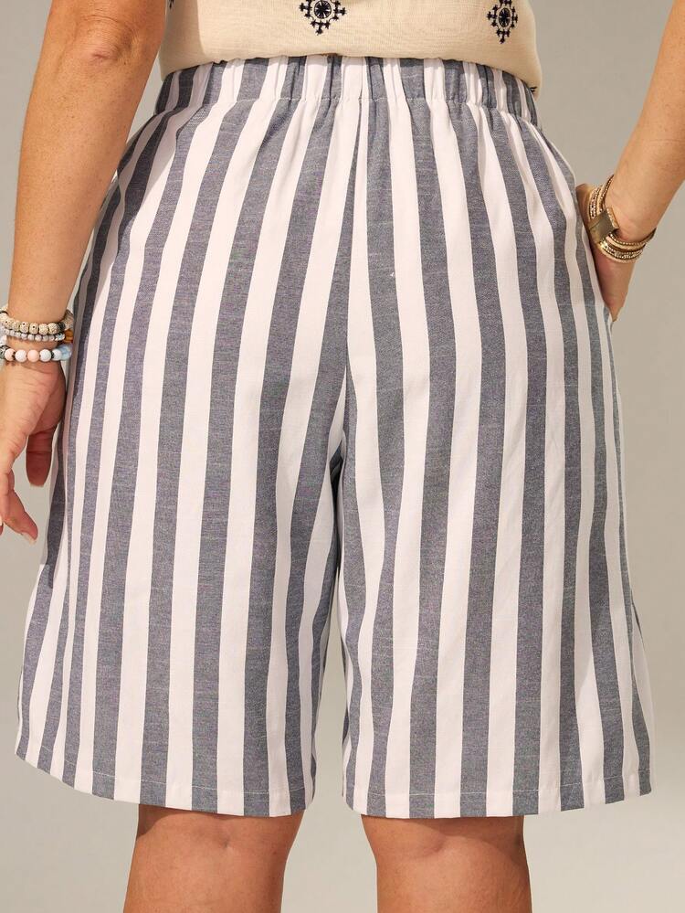 Plus Size Women's Knee-Length Casual Shorts, Street Style, Soft & Comfortable With Pockets, Suitable For Casual Wear, Music Festivals, Spring & Summer