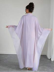 SHEIN Raffinéa Women's Elegant High Neck Batwing Sleeve Sheer Organza Loose Dress - Purple - View 2