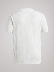 Officeau Men's Classic Henley Neck Ribbed Short Sleeve T-Shirt, Essential Summer Wardrobe Knit Tee - White - View 2