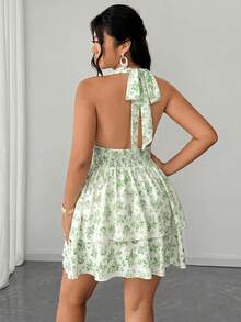 Elenzga Đầm nữ cỡ lớn thời trang, thanh lịch, thích hợp mặc hàng ngày, đi du lịch, mùa xuân/hè, chất liệu vải cao cấp, họa tiết phối màu tương phản, cổ chữ V, không tay, ôm eo, đa năng. - Nhiều màu - Xem 3