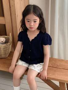Dazy Kids Áo sơ mi cài cúc dễ thương, đa năng cho bé gái, phong cách đường phố mùa lễ hội - Màu xanh lam - Xem 8