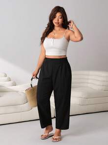 Solflare Pantaloni negri conici, model morcov, mărimi mari, primăvară/vară, casual, pentru naveta zilnică, vacanță la plajă, ținute multifuncționale - Negru - Vizualizare 4