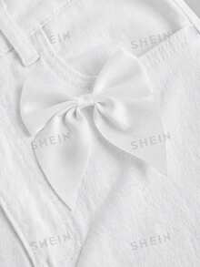 Sweetra 女士甜美时尚3D蝴蝶结装饰口袋牛仔迷你裙 - 白色 - 查看 3