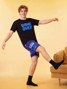 Notgurli Men's Letter Print Short Sleeve Top And Shorts Casual Loungewear Set - Multicolor - View 8