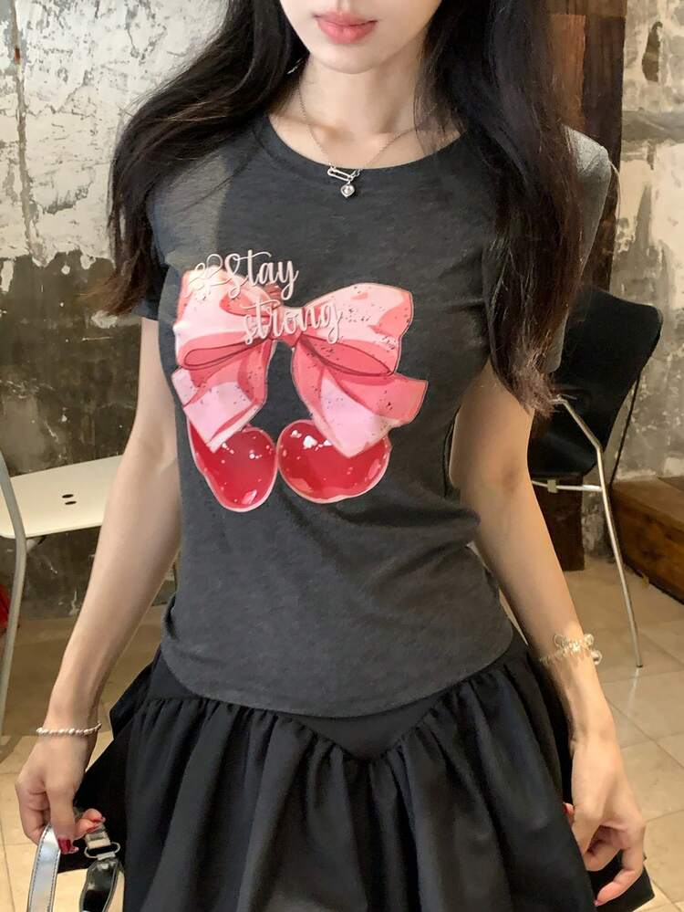 Women's Round Neck Printed Casual Short Sleeve T-Shirt, Summer