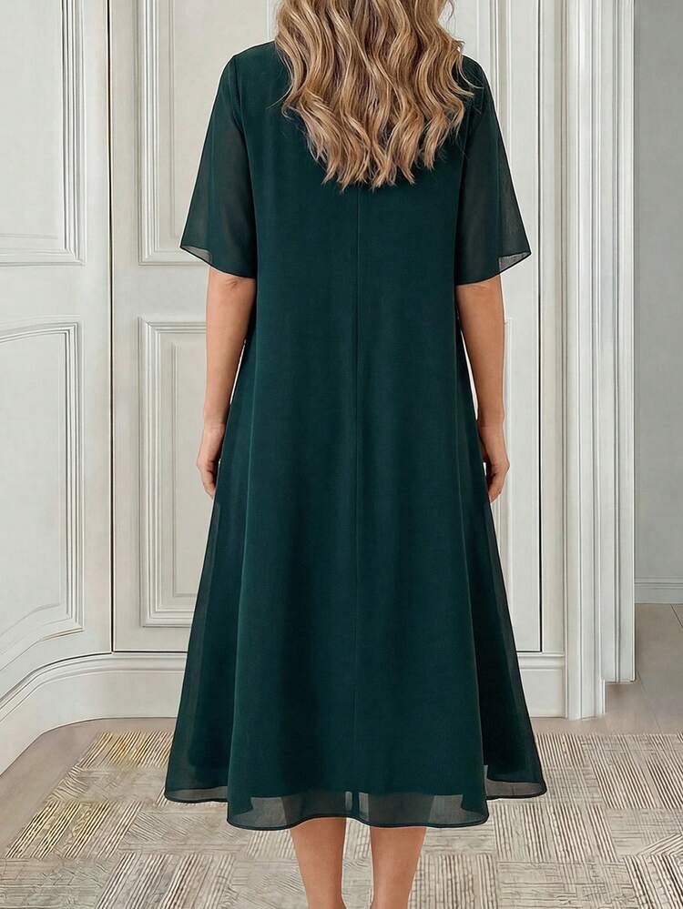 Elegant Round Neck Rhinestone Decorated Dress For Middle-Aged & Elderly Women,Summer Dress,Festival Outfits For Women,Going Out Dress, Classic Dresses For Ladies Formal Dress For Women Elegant Dress For Women Midi Dress For Women Mother Of The Bride Dress,Elegant Women's Dress,Green Dress