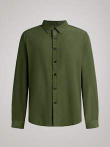 Officeau 男士軍綠色長袖正裝襯衫，適用正式商務/辦公場合 - 軍綠色 - 查看 7