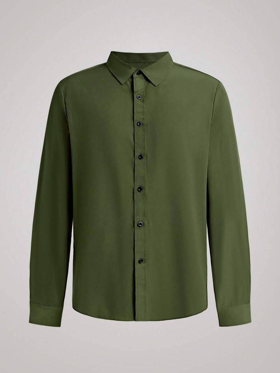 Officeau Men's Army Green Long Sleeve Dress Shirt, For Formal Business/ Office