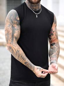 Manfinity CasualCool 男士休闲针织纹理背心 - 黑色 - 查看 3