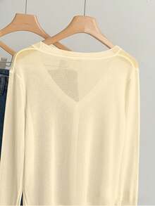 Calvaya Plus Size Casual Solid Color Cardigan Fall - Light Yellow - View 4