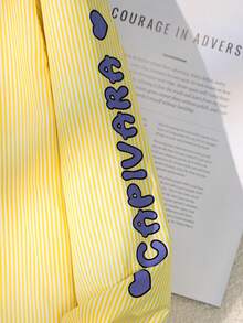 SHEIN Girls' Cartoon Character & Letter Print Long Sleeve Stand Collar Shirt, Suitable For Outings, School, And Commuting - Yellow - View 4