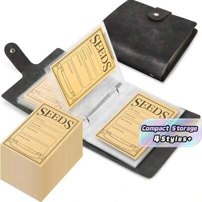 1 Set Garden Seed Storage Organizer Set, Faux Leather Seed Binder With 50pcs Self-Sealing Seed Envelopes, Waterproof & Mold-Resistant Seed Packet Organizer, With Holiday Themes For Thanksgiving, Valentine's, Mother'S & Father'S Day, Birthdays & Anniversaries Back To School