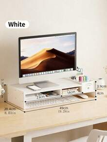 1PC Desktop Monitor Riser With Storage Grid Neck Protection Multi Compartment Partition Board Simple Office Style White Black Long Strip Shape With Three Pen Slots Lower Storage Space Sturdy Support Desktop Organizer For Home Office Daily Workplace Desk Organization - Multicolor - View 7