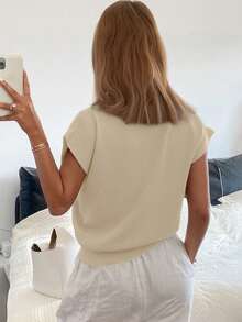 Livesso Suéter polo de punto ajustado de unicolor para mujer, casual para ir y venir, primavera/verano - Amarillo - Ver 2