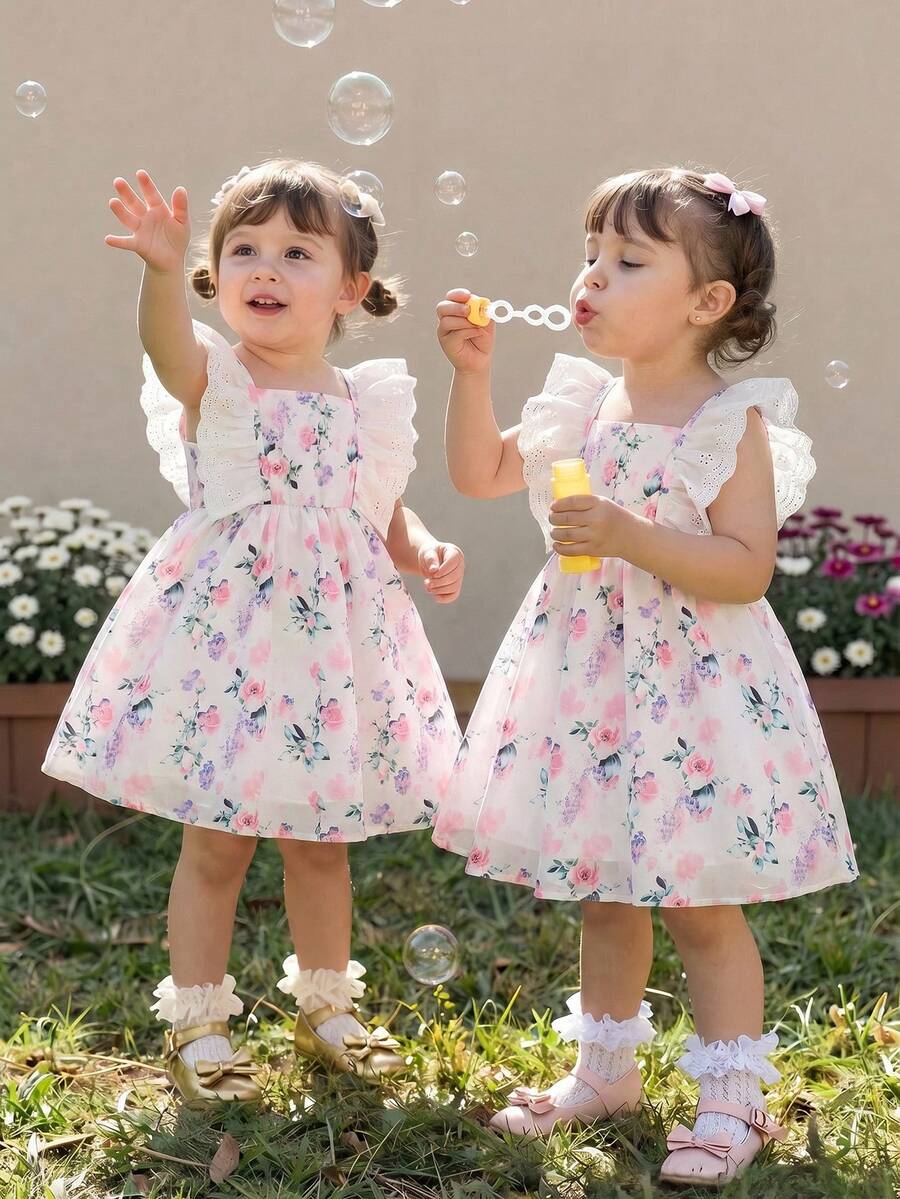 Souflis Souflis Đầm dệt không tay ren viền, lưng lệch, chất liệu vải dệt, kiểu dáng dễ thương cho bé gái, mẫu mới về mùa hè, in kỹ thuật số, phong cách nghỉ lễ. - Nhiều màu - Xem 1