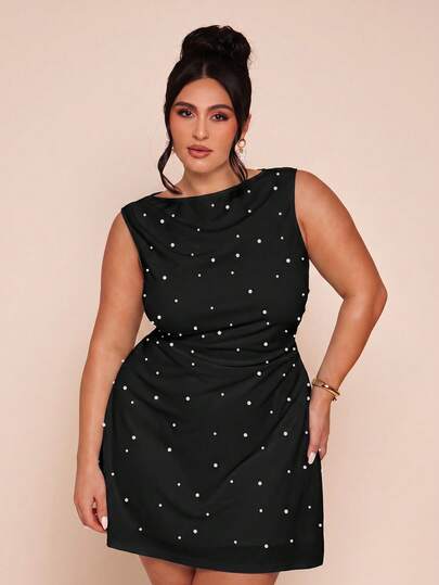 SHEIN BAE Đầm midi không tay cổ chữ V ôm eo dáng suông có khóa kéo phía sau dành cho nữ cỡ lớn, thích hợp cho mùa xuân/hè.