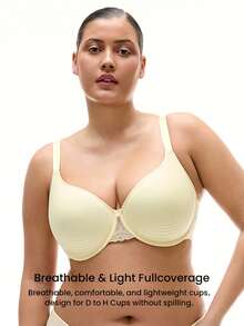 LUVLETTE Áo ngực nữ Plus Dream Curve Air Full Coverage thoáng khí, chất liệu lưới ren mỏng màu vàng nhạt, có đệm mút. - Màu vàng - Xem 2