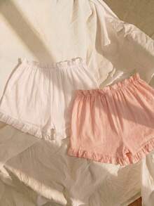 Bộ 2 chiếc quần dài mặc nhà kiểu Bohemian, chất liệu 100% cotton, viền bèo nhún, dành cho nữ. - Nhiều màu - Xem 2