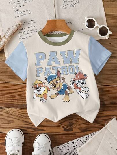 SHEIN | PAW Patrol Toddler Boy Colorblock Cartoon Letter Print T-Shirt
