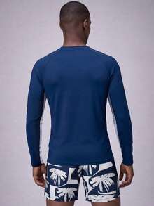 CoralVoy Set de 2 piezas de traje de baño de hombre con estampado de árbol de coco, de manga larga y shorts, estilo hawaiano - Multicolor - Ver 2