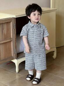 DAZY Baby Boy All-Over Print Short Sleeve T-Shirt And Shorts Casual Outfit Summer Toddler - Black - View 5