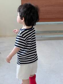 Toddler Boys' Round Neck Striped Casual Top, Spring/Summer - Blue - View 2