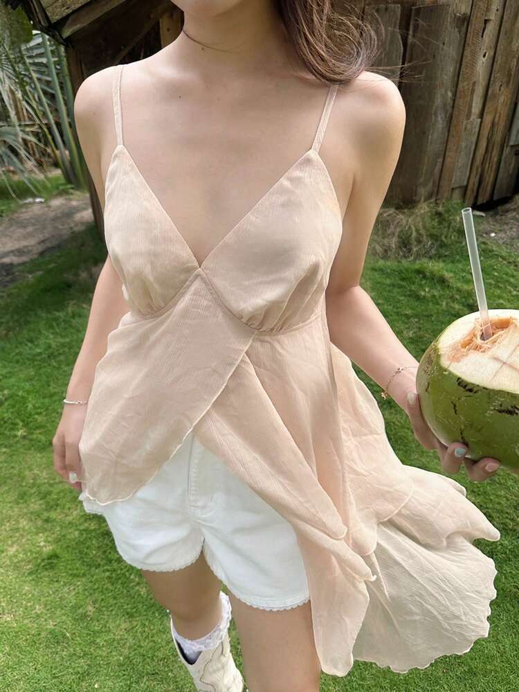 Women's Solid Color Backless Flared Hem Camisole Casual Vacation Beach Top