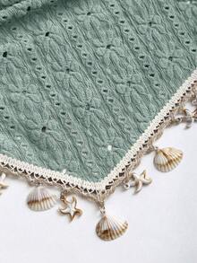 SHEIN Sweetro Áo thun màu nâu dáng ôm, thiết kế mới mùa Xuân/Hè, thanh lịch, nhiều lớp, phong cách retro, chất liệu có họa tiết, tua rua, tối giản, vạt áo bất đối xứng. - màu xanh lá - Xem 5