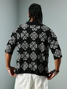ROMWE MEN Casual Men's Patterned Colorblock Knit Sweater - Black - View 9