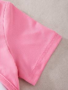 SHEIN 女童夏季休闲字母印花吊带背心和短裤两件套 - 粉色 - 查看 5