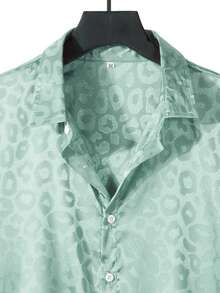 Manfinity Homme Men's Leopard Print Jacquard Single-Breasted Short Sleeve Shirt - Mint Green - View 5